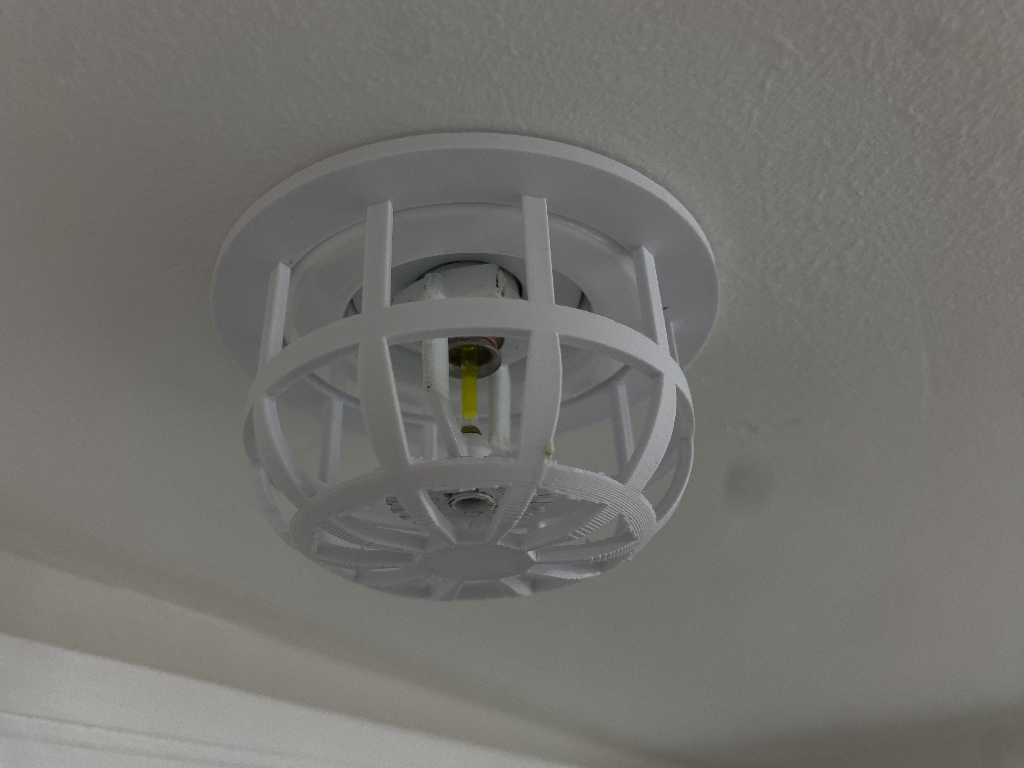 Wall sprinkler cage cover protecting the sprinkler in use